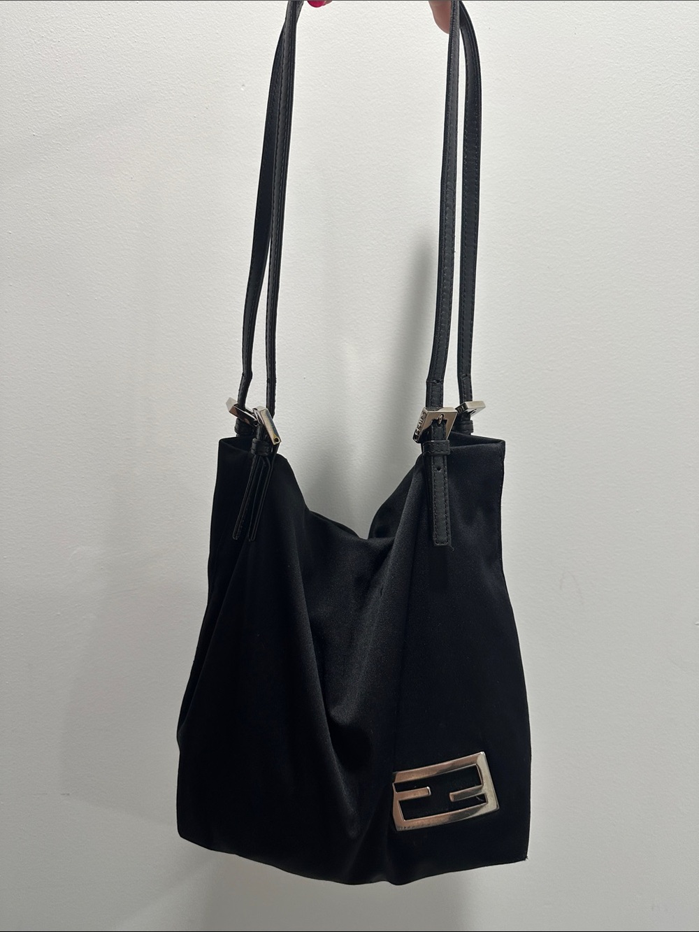 Fendi 90s Y2K Neoprene Hobo Shoulder Bag with Silver Accent AUTH